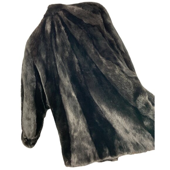 Vintage 80s Genuine Saga Mink Fur Coat M/L Black 3/4 Batwing Sleeve - Picture 12 of 16